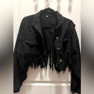 Black distressed cropped denim jacket